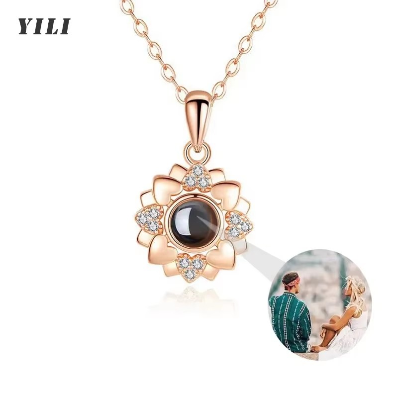 Sunflower photo projection necklace
