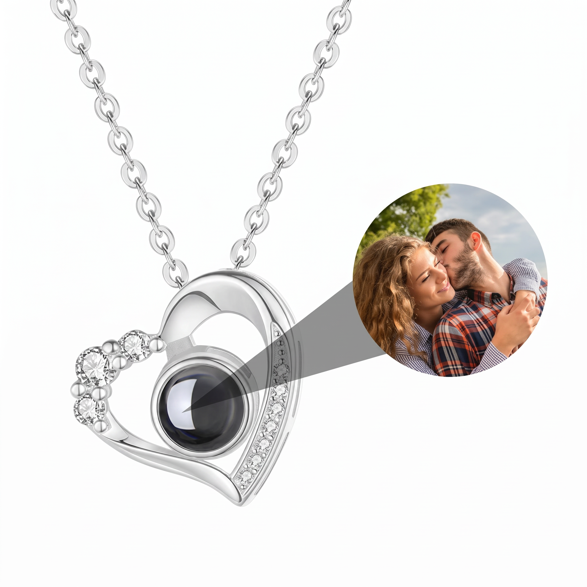 Silver heart personalized photo projection necklace